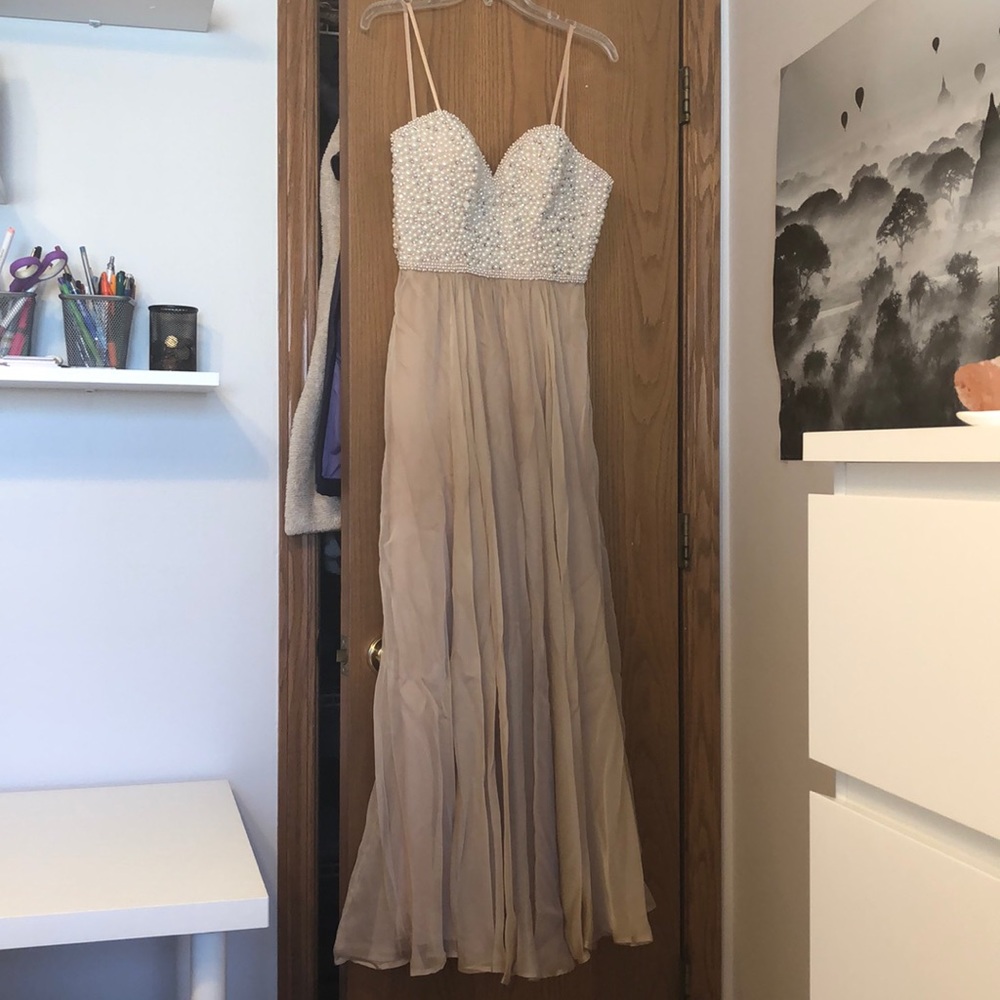La Femme prom dress champagne with pearls